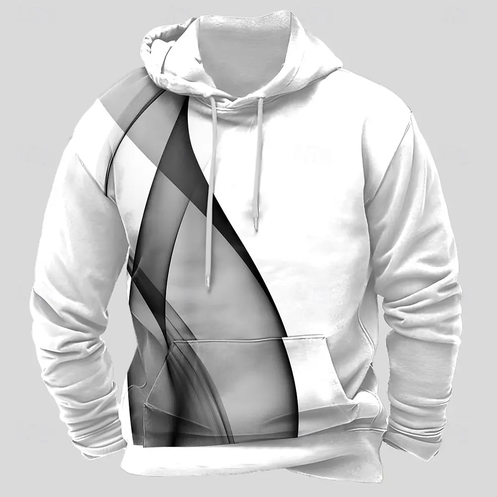New Fall Winter Men's Geometric Optical Illusion 3D Printing Hoodies Sweatshirt Long Sleeve Crew Neck Streetwear Drawstring Tops
