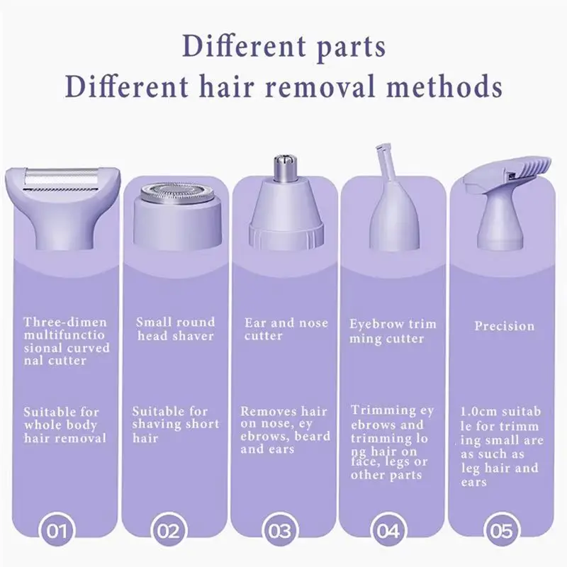 Essential Top 5-In-1 Electric Hair Trimmer For Women,Gentle Hair Removal,Efficient, Rechargeable Shaver With Stainless Steel Bla