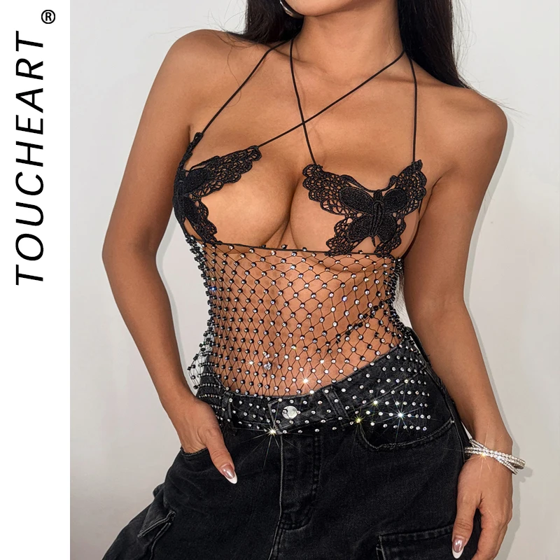 

Toucheart сексуальный взрослый женский латексный сексуальный женский топ с подтяжками для горячих девушек, кружевной топ с лямкой на шее, вечерние жилет, ажурный топ с открытой спиной