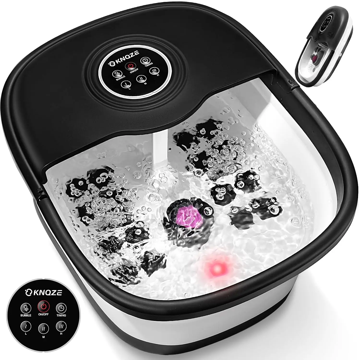 

Collapsible Foot Spa Bath with Heat, Remote Control, Temperature Control, Bubbles, Pumice Stone, Red Light, Timer, 16 Mass