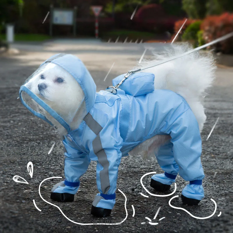 Dog Raincoat and Rain Shoes Set Full-Coverage Reflective Dog Jacket with Backbag for Small Medium Dogs