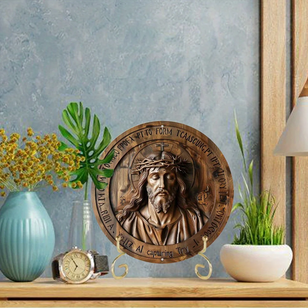 Unique Jesus Christ Artwork Round Aluminum Sign, Durable, Easy to Clean, Wall Decor for Home, Office, Bar, Perfect Holiday Gift