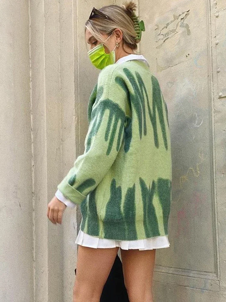 New Tie-Dye Knit Women's Oversize Sweater Pullovers Long Sleeve Y2k Casual 2022 Winter Streetwear Loose Pull Femme Jumper