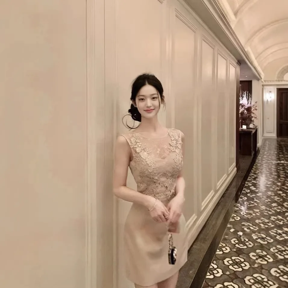 Sleeveless Embroidered Lace Flower Perspective Dress 2026 Summer New Product