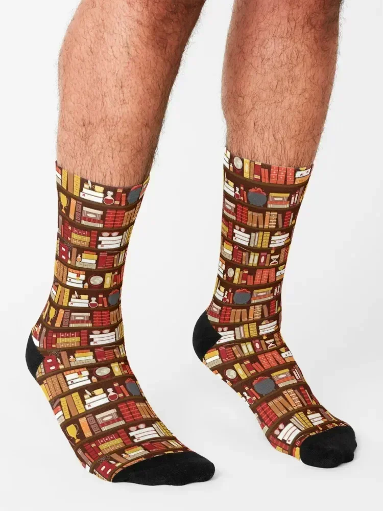 Book Case Pattern - Red and Gold Socks Soccer kids shoes christmas gifts Ladies Socks Men's