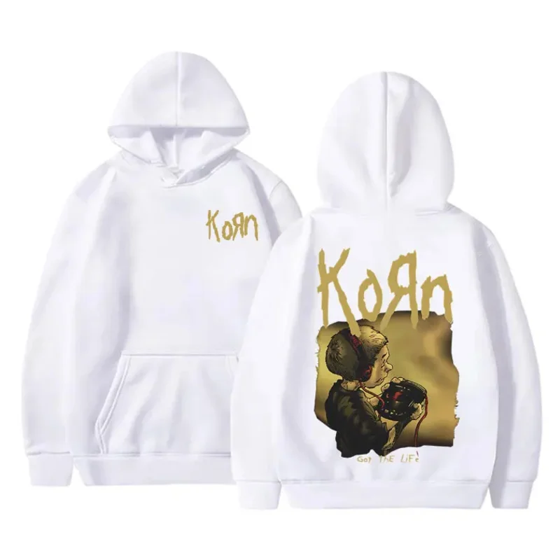 Rock Band Korn Got The Life Print Hoodie Men's Vintage Sweatshirt Unisex Oversized Hoodies Men Fleece Cotton Pullover Streetwear