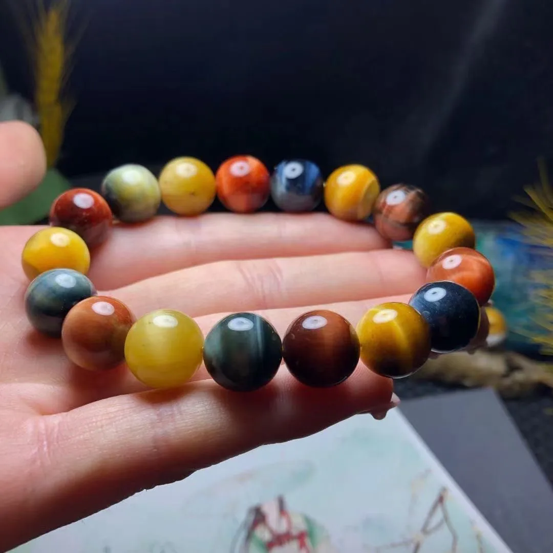 

Браслет из натурального цветного тигрового глаза с круглыми бусинами, 12 мм