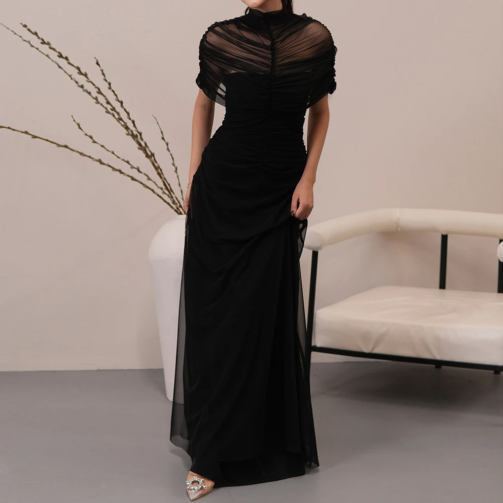 

Вечерние платья трапециевидной формы по индивидуальному заказу, длиной до пола, с высоким воротом, без рукавов, платье для выпускного вечера, простое модное повседневное вечернее платье с драпировкой и палантином