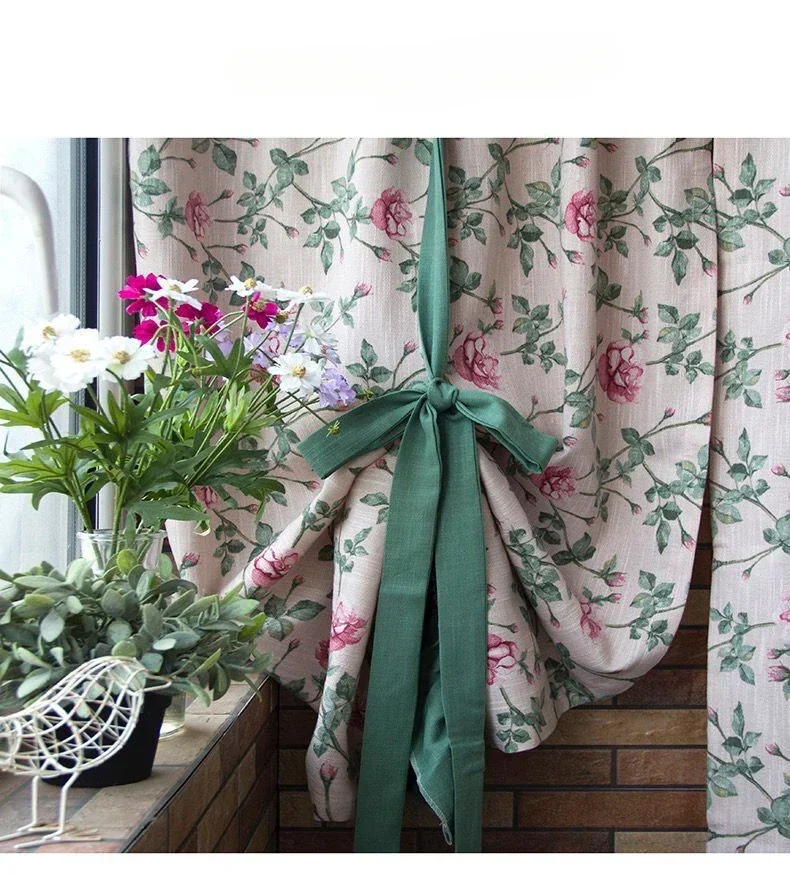 Merci StoreCountry Style fleur coton lin tissu nouveau rideau Tulle pour salon chambre porte cuisine luxe européen noir