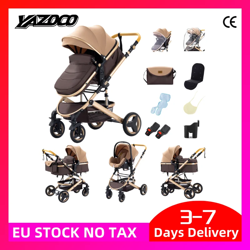 Poussette bébé 3-en-1 légère, multifonctionnelle, de voyage, avec cadre en aluminium, compacte, pour nouveau-né