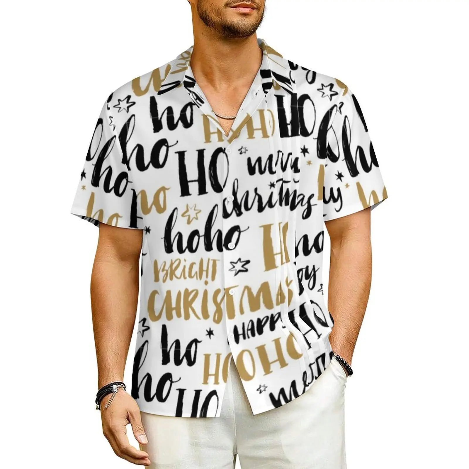 

Word Art Aestheti Beach Shirt Man Christmas Letter Print Loose Casual Shirts Hawaii Short Sleeves Streetwear Oversized Blouses