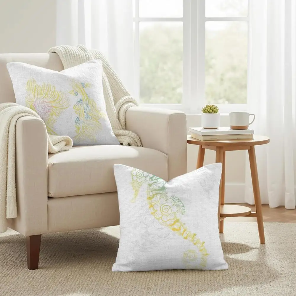 Marine Life Cushion Cover Summer Coolness Linen Organic Fabric Sofa Pillow Case Double-Sided Printing Home Decor