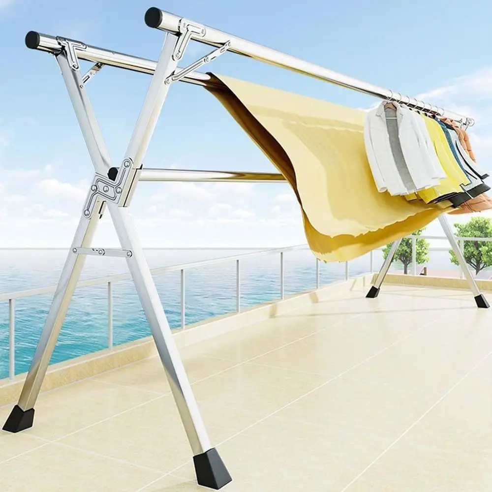 Adjustable Folding Clothes Drying Rack - Windproof Hooks, Suitable for Indoor, Outdoor, Balcony Use (160cm)