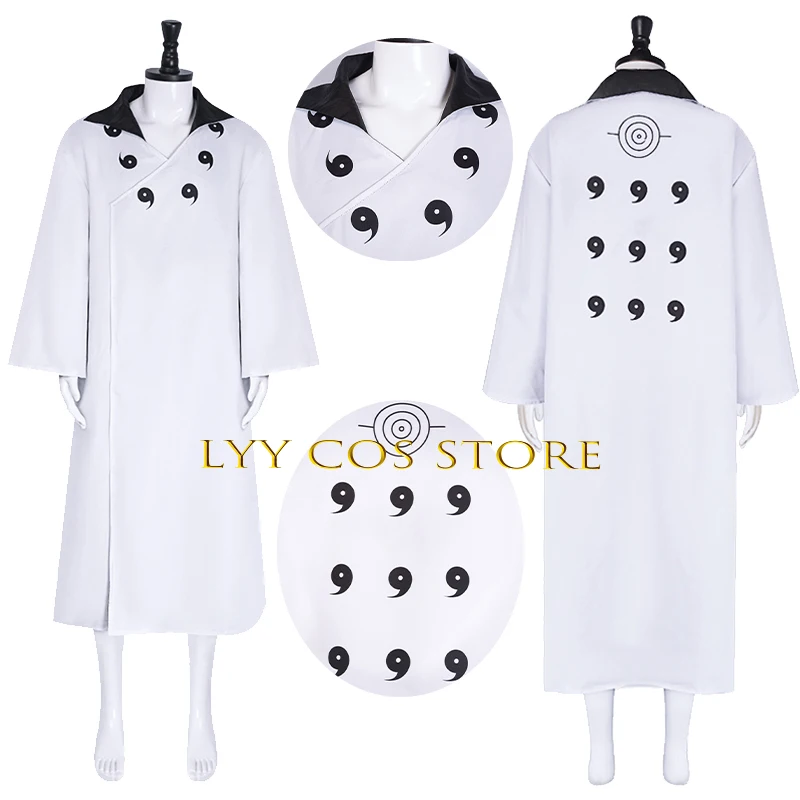 Uchiha Madara Cosplay Anime Jinchuriki Transformation Cosplay Costume White Uniform Cloak Robe Role Play Outfit