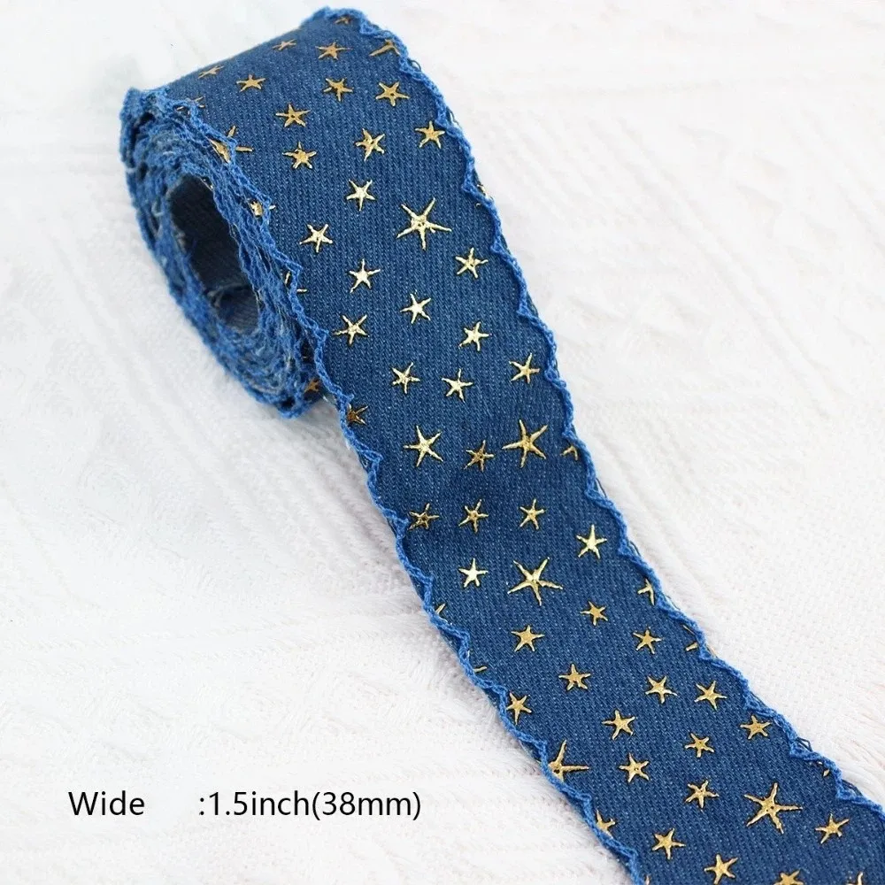 

1 yard 38MM 38MM Width Denim Cloth Ribbon Stamped Pattern Gold Star Gold Star Ribbon DIY Denim Clothing Sewing Supplies