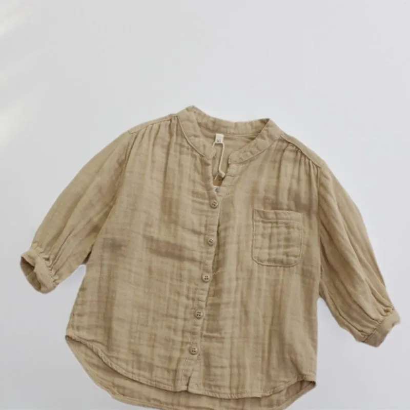 Fashion Baby Boy Girl Cotton Linen Shirt Long Sleeve Infant Toddler Child Solid Blouse Spring Autumn Outfit Baby Clothes 1-10Y