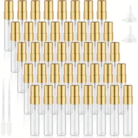 40 Uds. Mini botellas de spray de vidrio transparente de 5ml/10ml, equipadas con boquillas de aluminio doradas, diseño de spray fino reutilizable adecuado
