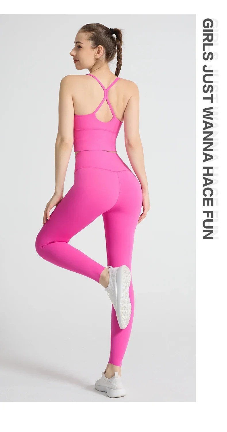 Einfarbige Weiche Damen-Sportanzüge mit Rückenkreuzdesign, Stoßfestes Sport-Top, Hochelastische Fitness-Leggings, Lauf- und Yoga-Sportsets – Detail 11