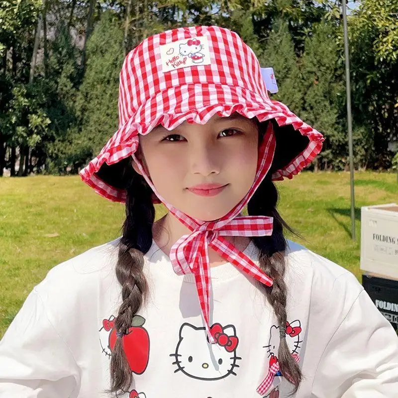 سانريو الأطفال صياد قبعة مرحبا كيتي كورومي Kawaii ظلة قبعة كبيرة حافة Upf الكرتون الترفيه التطريز شعرية فتاة قبعة