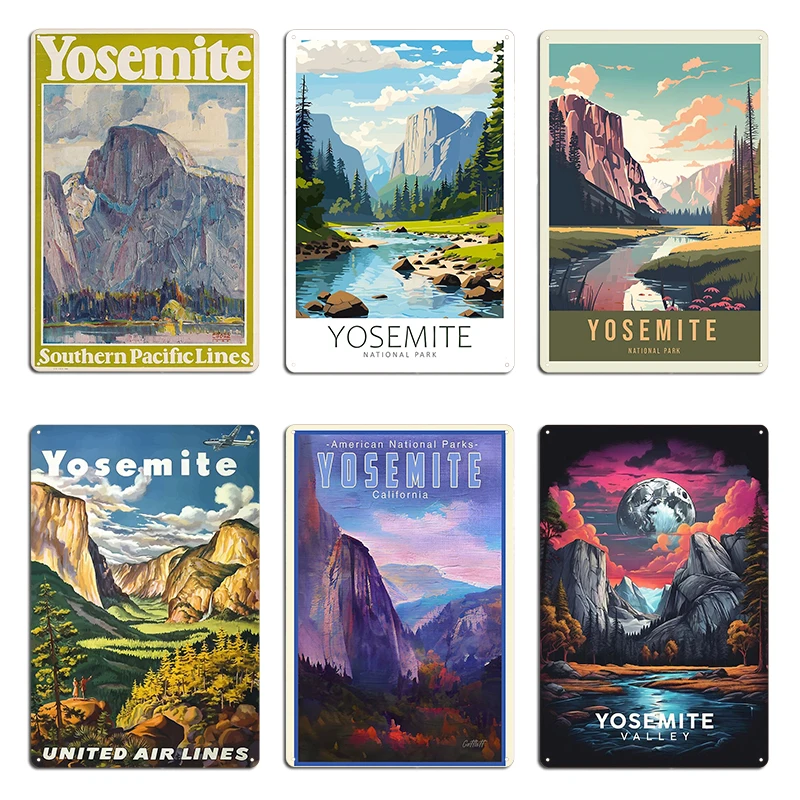 Minimalistic Yosemite National Park Original Wpa Poster Style Retro Design Metal Signs Customized Decoration Rusty Classic Tin