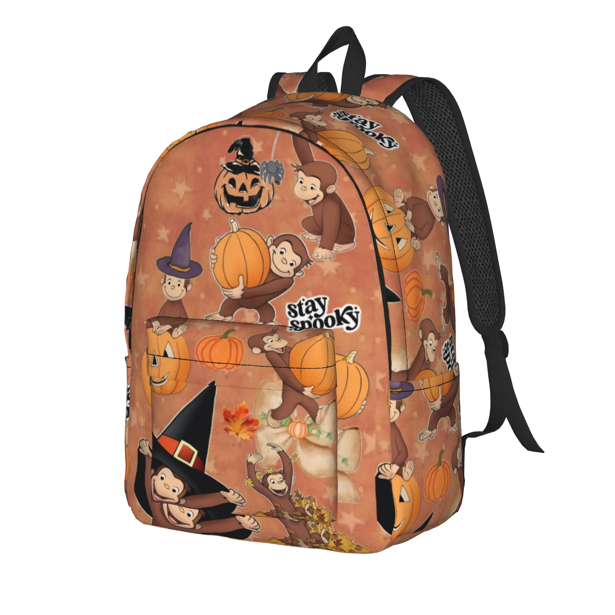 Halloween Curious George Themed(2) Backpack  College Backpacks Unisex Designer Print School Bags Novelty Rucksack