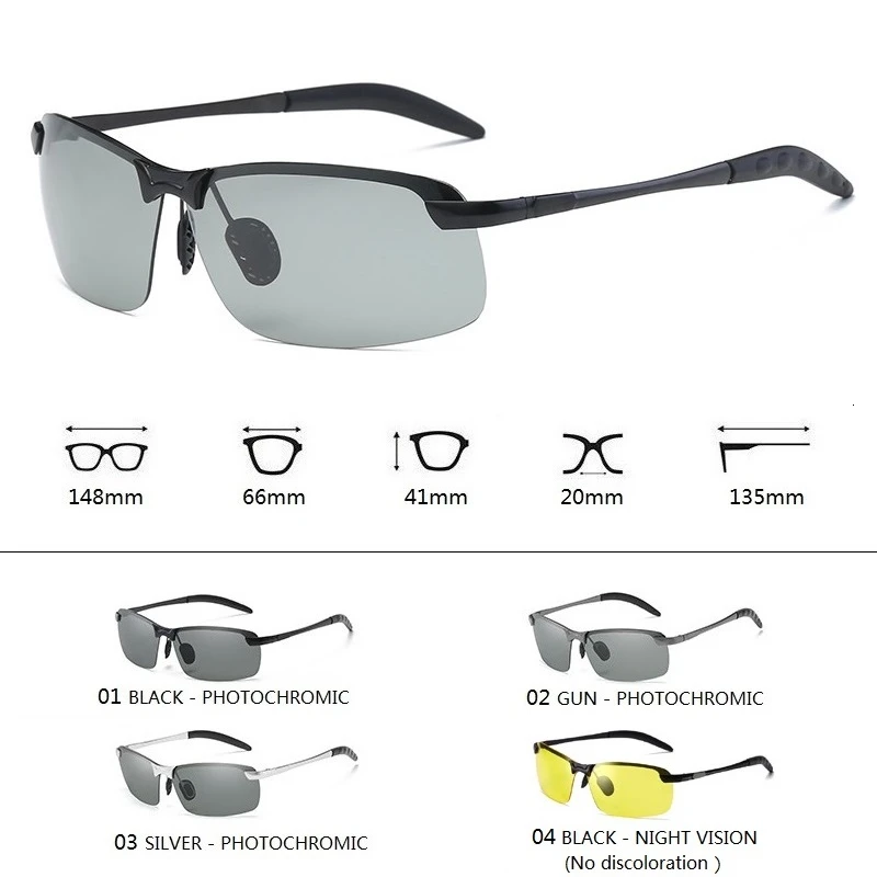 Lunettes photochromiques polarisées pour hommes, lunettes de soleil caméléon pour la conduite, changement de document masculin, vision jour et nuit,