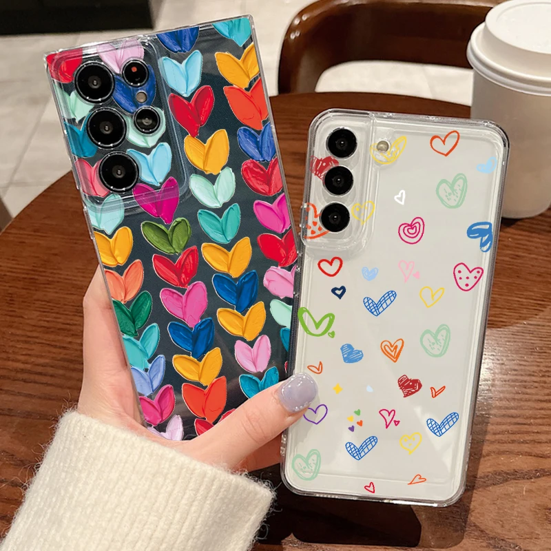 Colorful Hearts Patterned Phone Case For Samsung Galaxy S26 S25 S24 S23 Ultra S22 Plus S24 S21 FE S25 Edge Clear Soft TPU Cover
