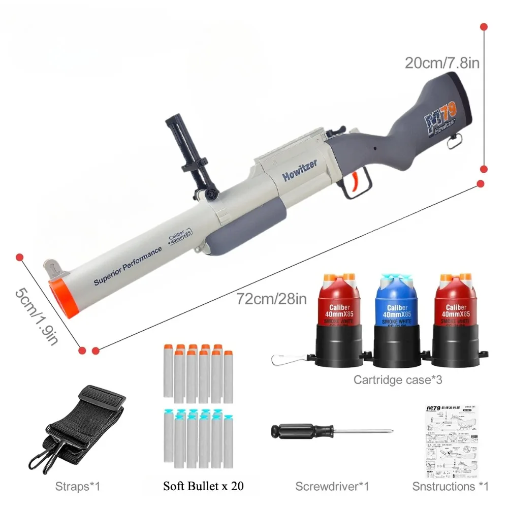 M79 탄피 배출 소프트 총알 장난감 총 폼 펠렛 블래스터 소총 발사기 크리스마스 생일 선물용 슈팅 게임