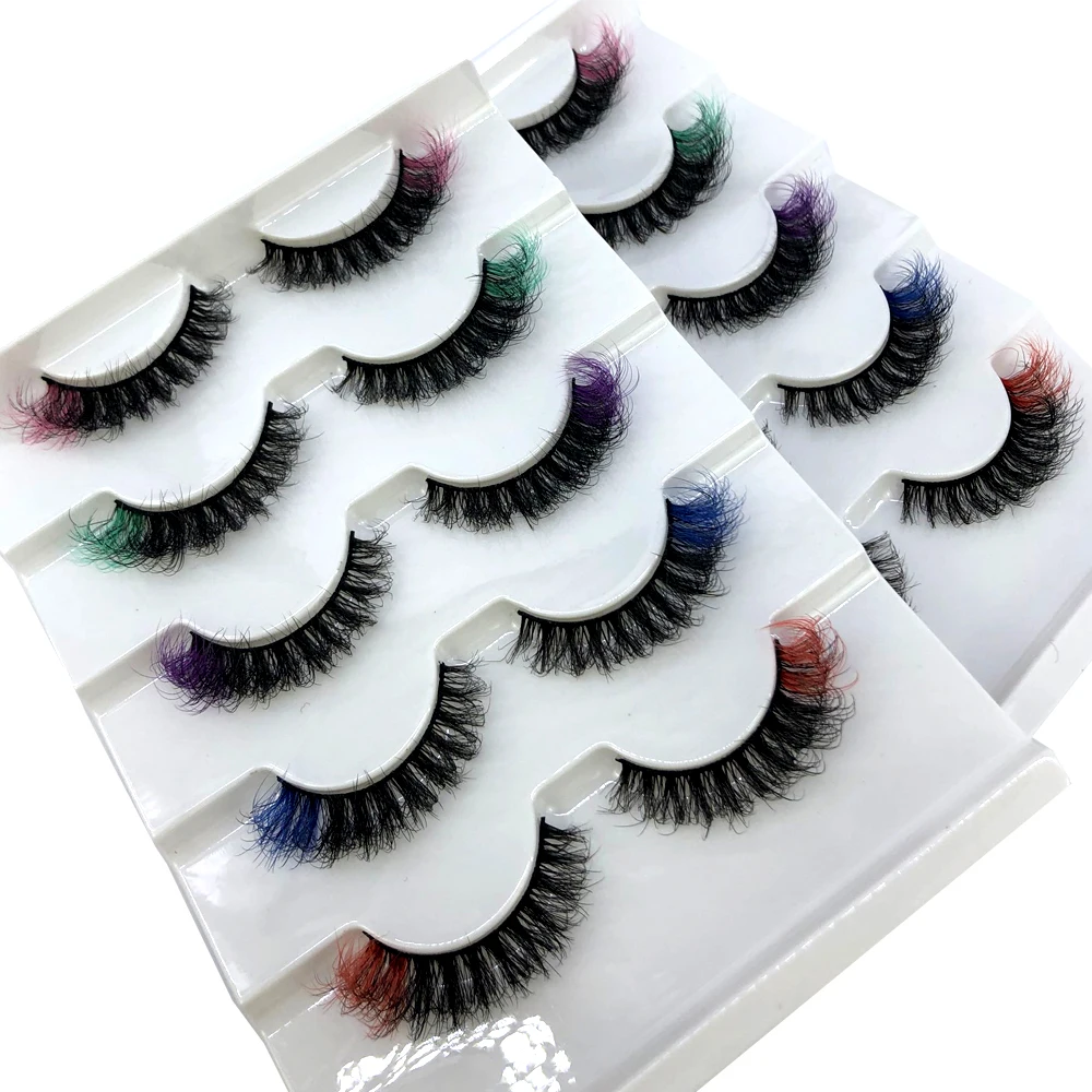 New 5 pairs Fluffy Colored Lashes 3d Color Mink Lashes Wholesale Dramatic Natural Eyelashes Extension Make up Fake Eyelashes