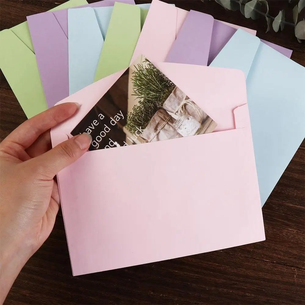 5 Pcs Office Supplies Kawaii Macaron Envelopes DIY Colorful Invitation Cards Macaron Color Blank Greeting Cards Wedding