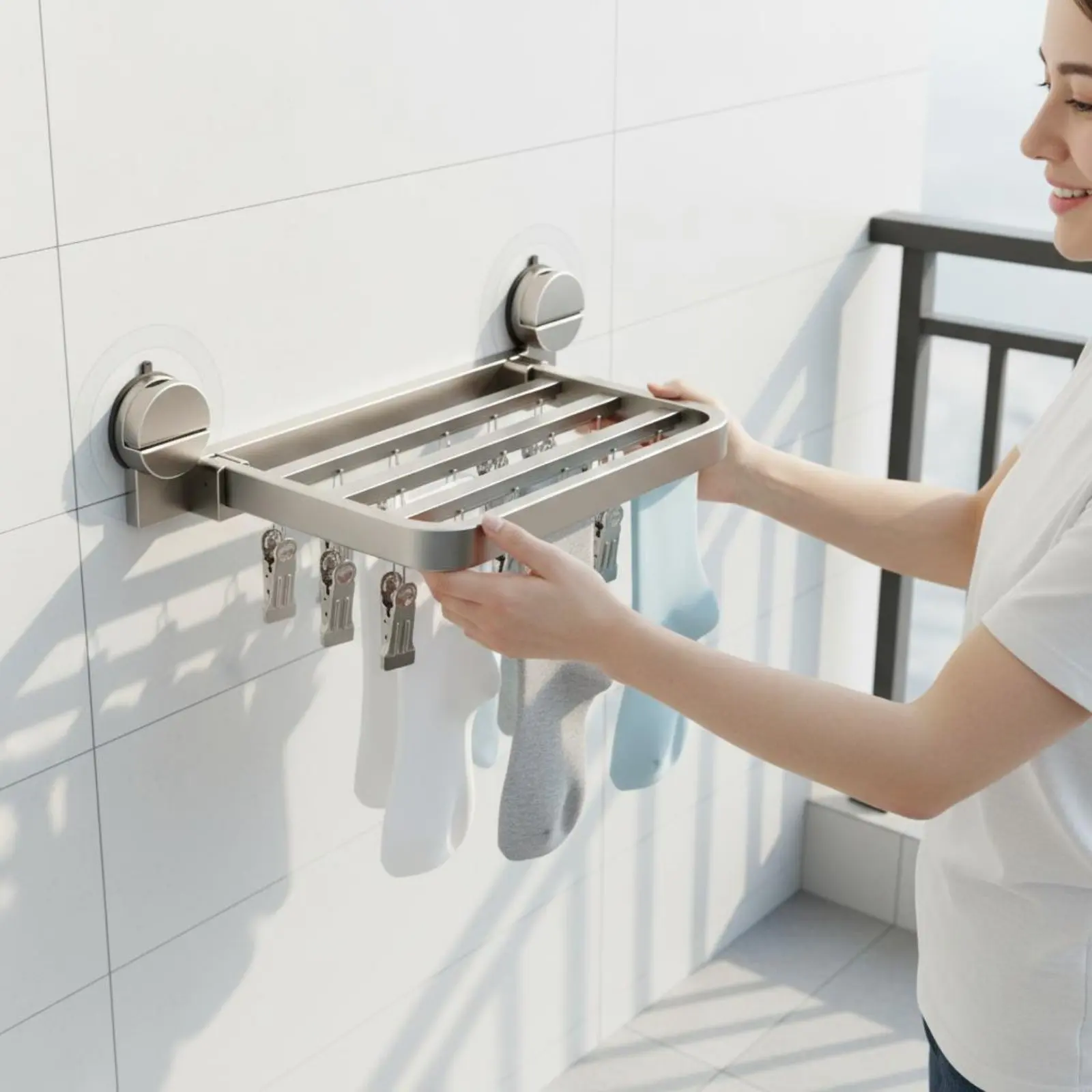Multi-Clamp Laundry Hanger Windproof Suction Cup Drying Rack Folding Clothes Rack No Drill Household Storage Heavy Duty view 2