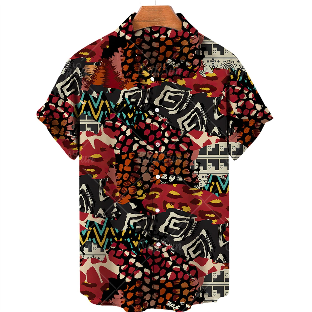 Fashion Men\'s Shirt Colorful Print Hawaiian Casual Short Sleeve Tee Personality Abstract Vintage Oversized Top Man Clothes 5xl