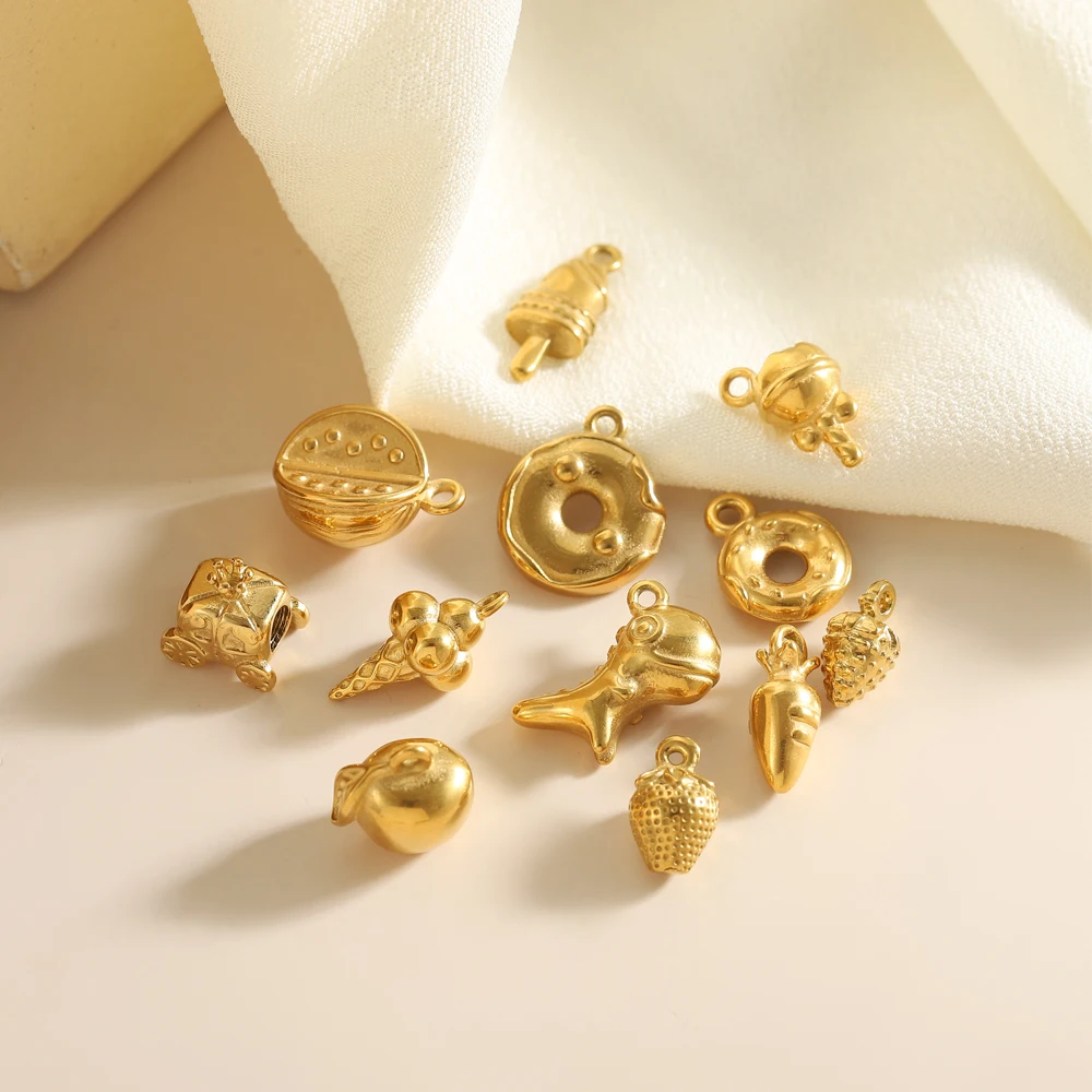 

CARLIDANA New Arrival Fashion Stainless Steel 3D DIY Fruit Donut Charms ice cream Pendants for Necklace Gold Plated Jewelry