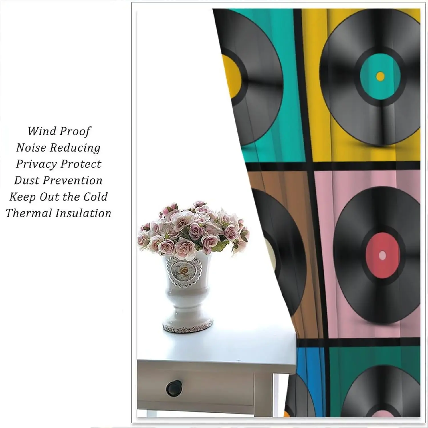 ستائر الموسيقى الرجعية، سجلات الموسيقى، ألبوم القرص الموسيقي، ديكور جيتار الروك، معالجات نافذة الجيب للأطفال الأولاد والبنات