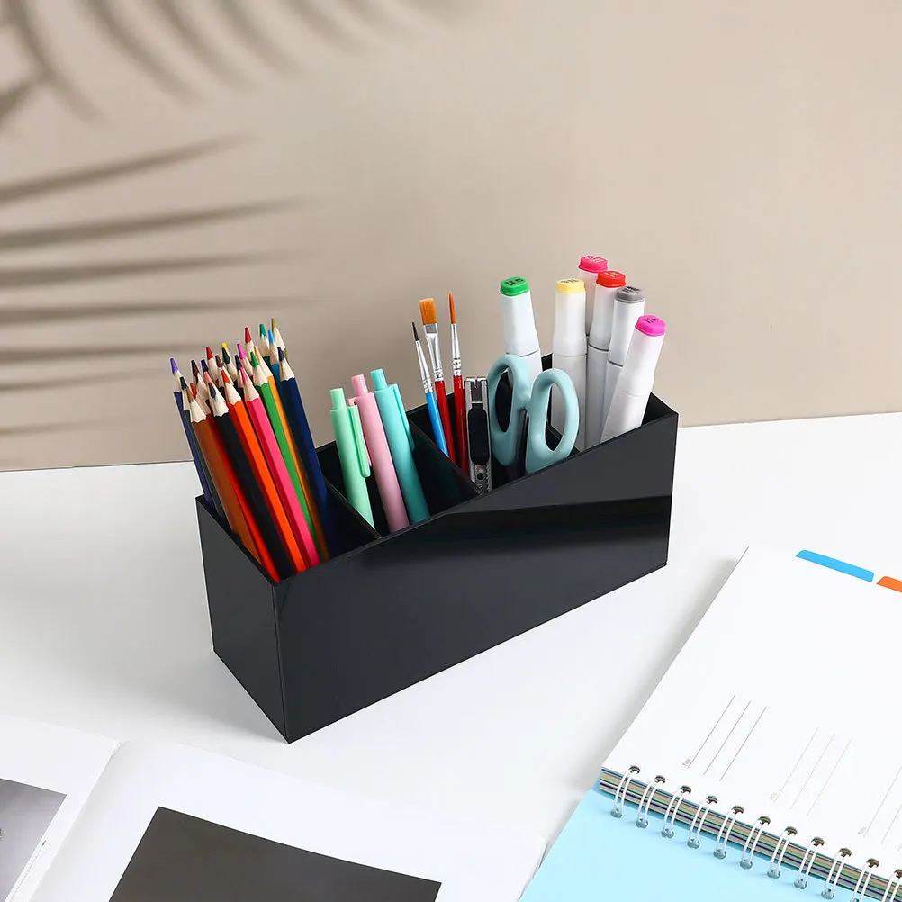 

Clear 4 Compartment Acrylic Makeup Brush Pen Holder Desk Organizer Pencil Cup Vanity Bathroom Countertop Pen Holders
