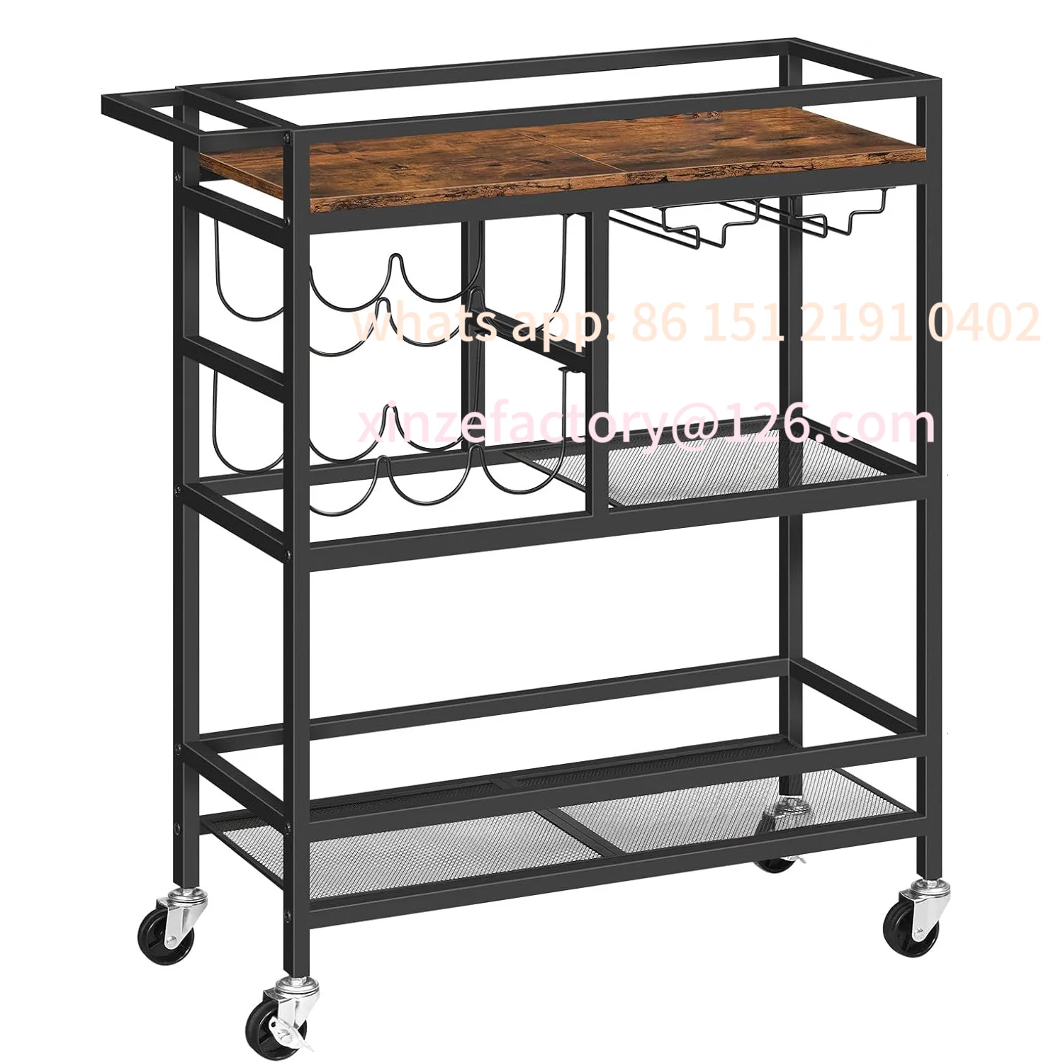 Customizable Kitchen Cart Storage Rack Carbon Steel Wine Rack with Handle Cart Wine Glass Holder Upside Down Household