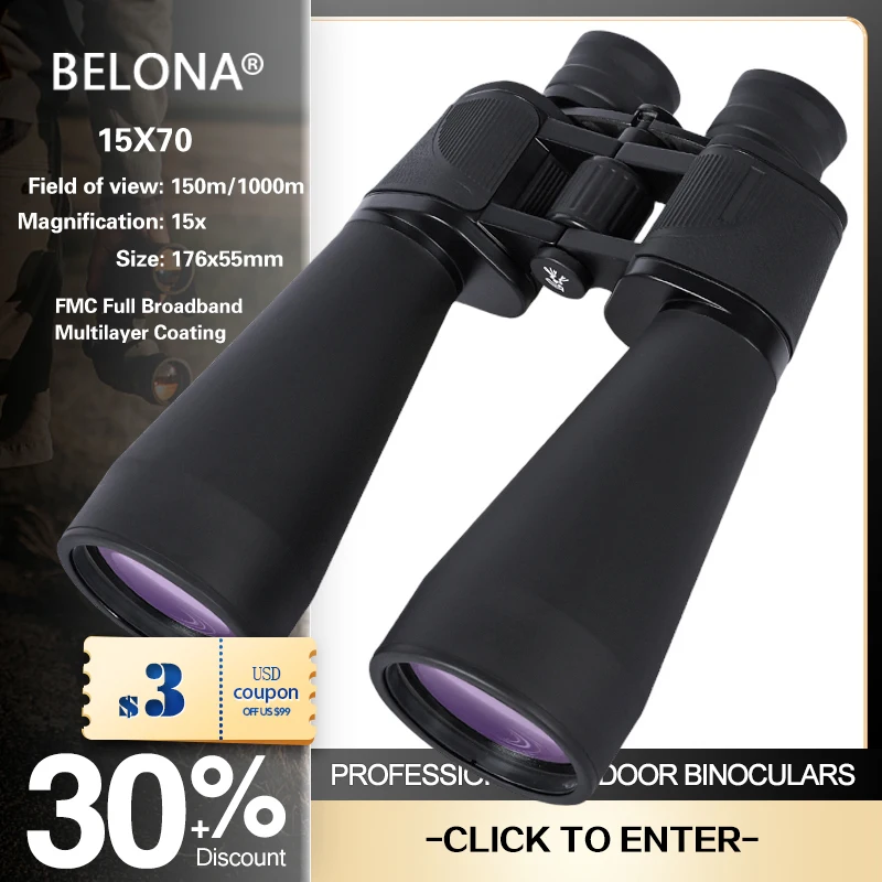 

BELONA15x70 Large Telescope magnesium alloy+Metal body HD Binoculars For Outdoor Hunting spyglass Optical Lll Night Vision BL-04