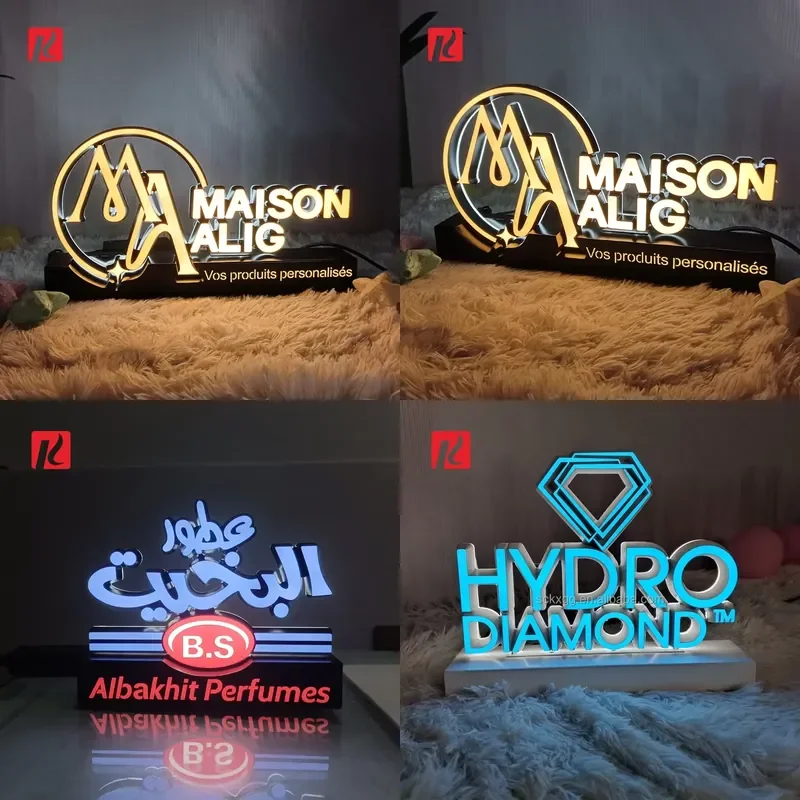 Kexian Custom Table Top Acrylic LED Letter Indoor Office Reception Freestanding Desk Top 3D LED Lettering