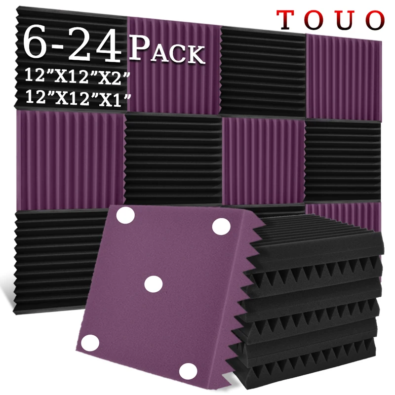 

TOUO Acoustic Foam 6/12/24 Pcs Music Studio Sound Absorbing Equipment Wall Soundproofing Acoustic Panels Soundproof Foam Padding