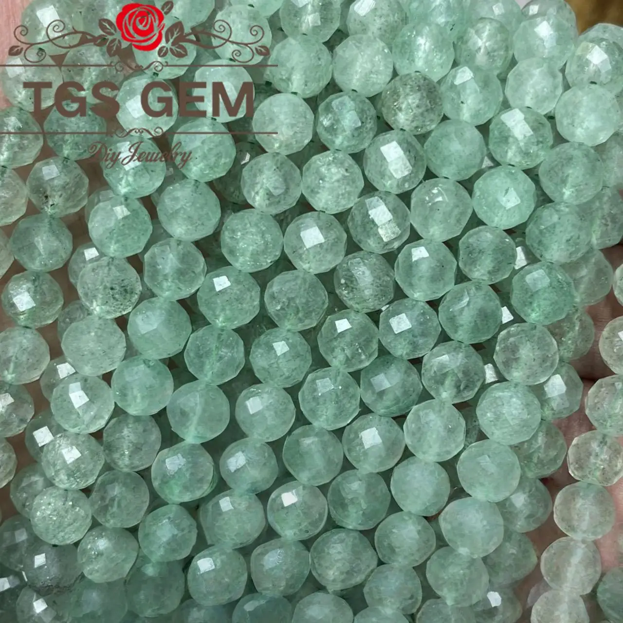 factory Engraved hard cut round bead natural AAA Green strawberry stone Mausoleum pattern small cut scattered beads DIY jewelry