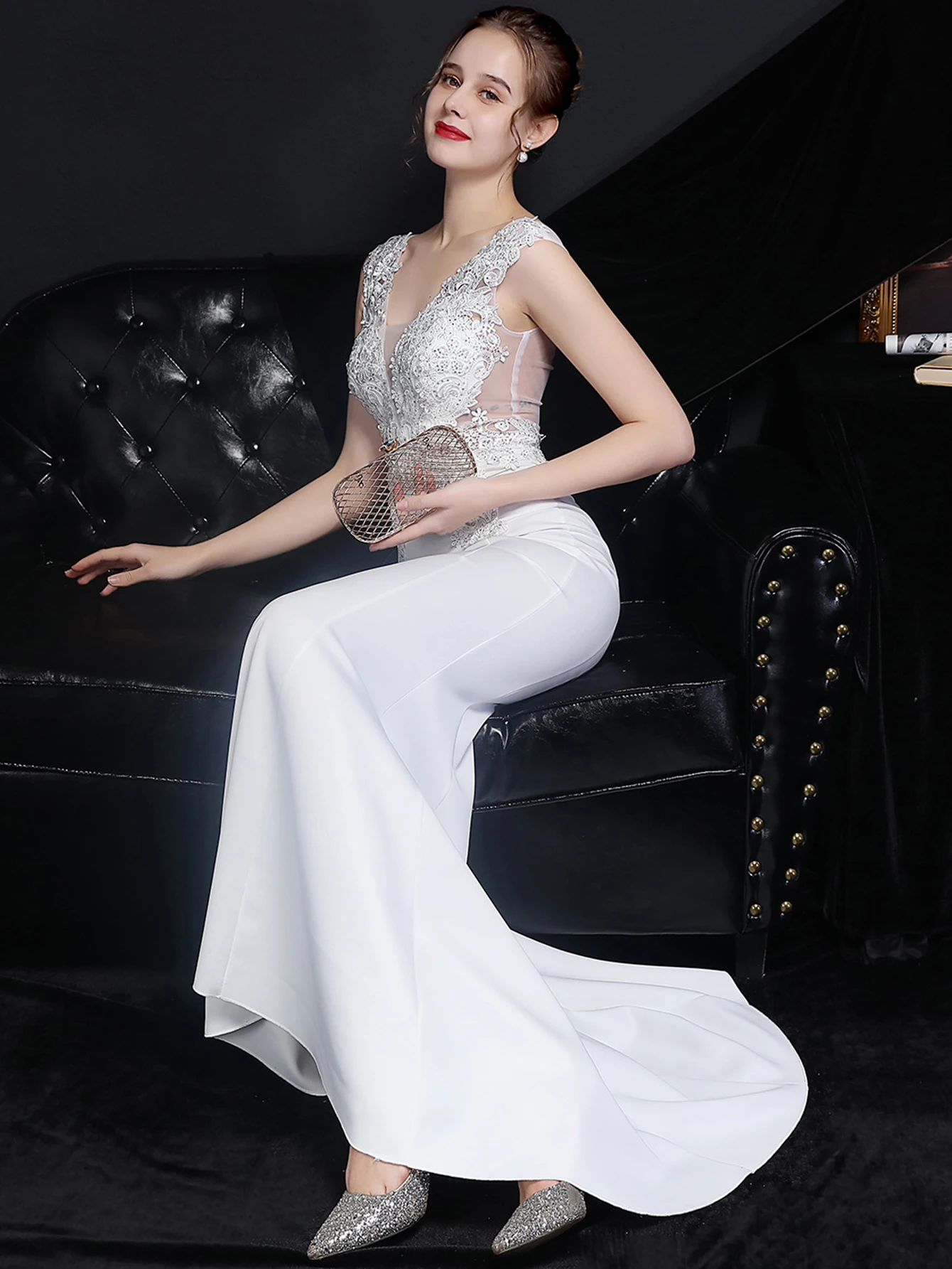 Sexy see through white Diamonds maxi summer dress women luxury bridesmaid dresses elegant bodycon long evening dresses vestido