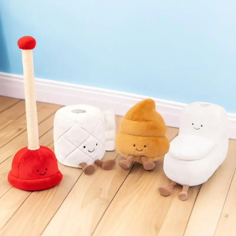 Funny Realistic Toilet Paper Plush Toy Toilet Plunger Poop Design For Boys Girls Kids Humorous Prank Gift Novelty Gag Present Id