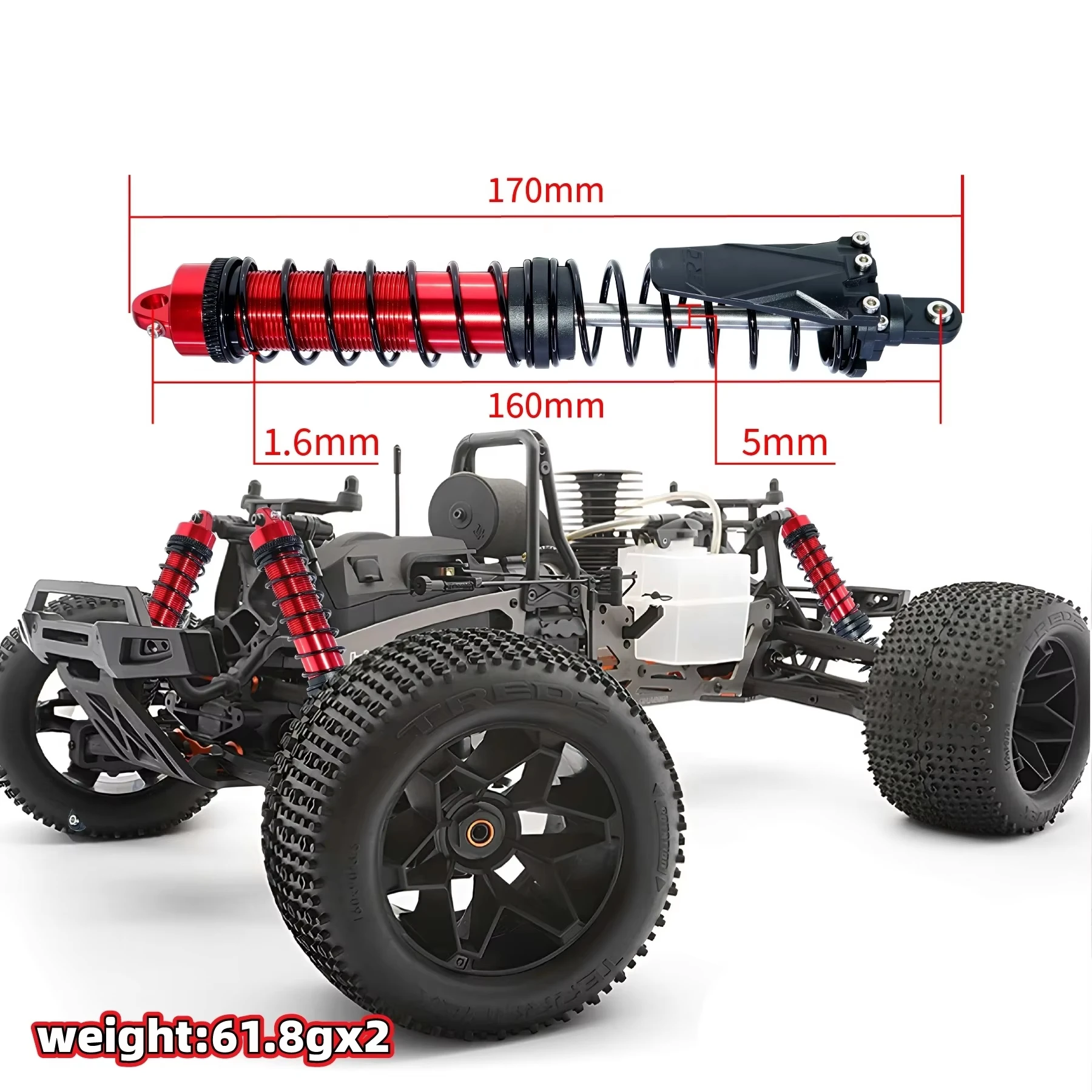 4pcs 160mm Metal Shock Absorber Damper 102365 for HPI 1/8 Savage Flux HP X XL 4.6 5.9 A720 RC Car Upgrade Dampers