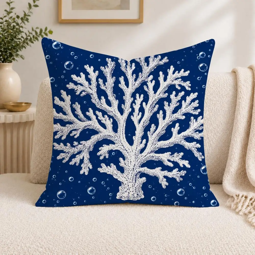 Navy Sea Shells Elegant Nautical Cushion Cover Square Decorative Sofa Pillow Case Bedroom Living Room Home Decor Gift