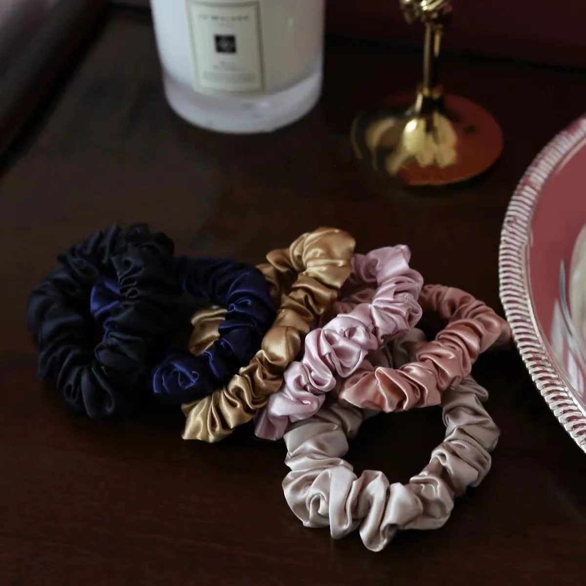 5CM 100% Pure Mulberry Silk Hair Scrunchie Handmade Hairbands Women Girl Hair Accessories Pure Color Natural HairTies