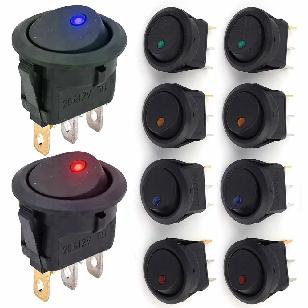 12V LED Rocker Switch 3 Pin Round Cat Eye Illuminated Toggle Auto Car RV Boat ABS Flame Retardant ON OFF Panel Controls Parts