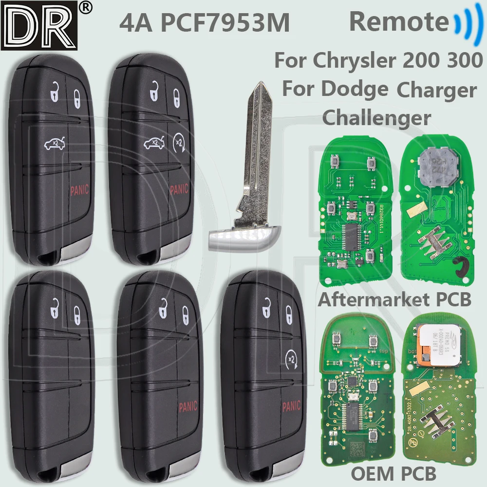 DR 4A PCF7953M M3M-40821302 433MHz Smart Car Remote Key 68155686AA/AB/AC For Chrysler 200 300 Dodge Charger Challenger 2015-2023