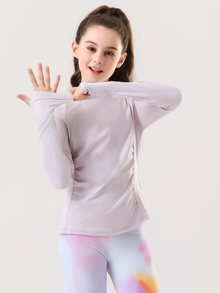 

New Children's Yoga Fitn Sports Nylon Long Sve Qui Dry Pants Fingerl Gloves Running Long Pants Two-Piece Set