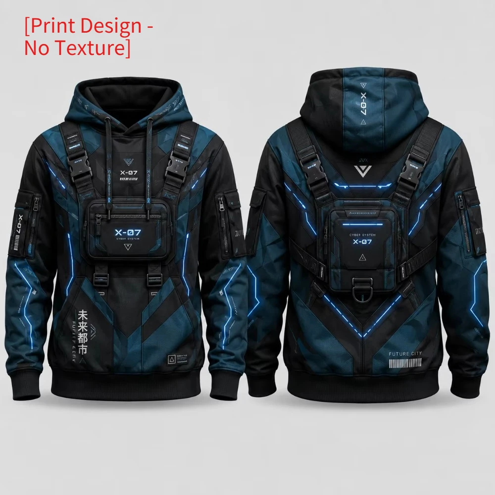 Cyberpunk X-07 Functional Style Hooded Sweatshirt 3D Printed Men Autumn-Winter Fashion Streetwear Casual Outdoor Sports Clothing