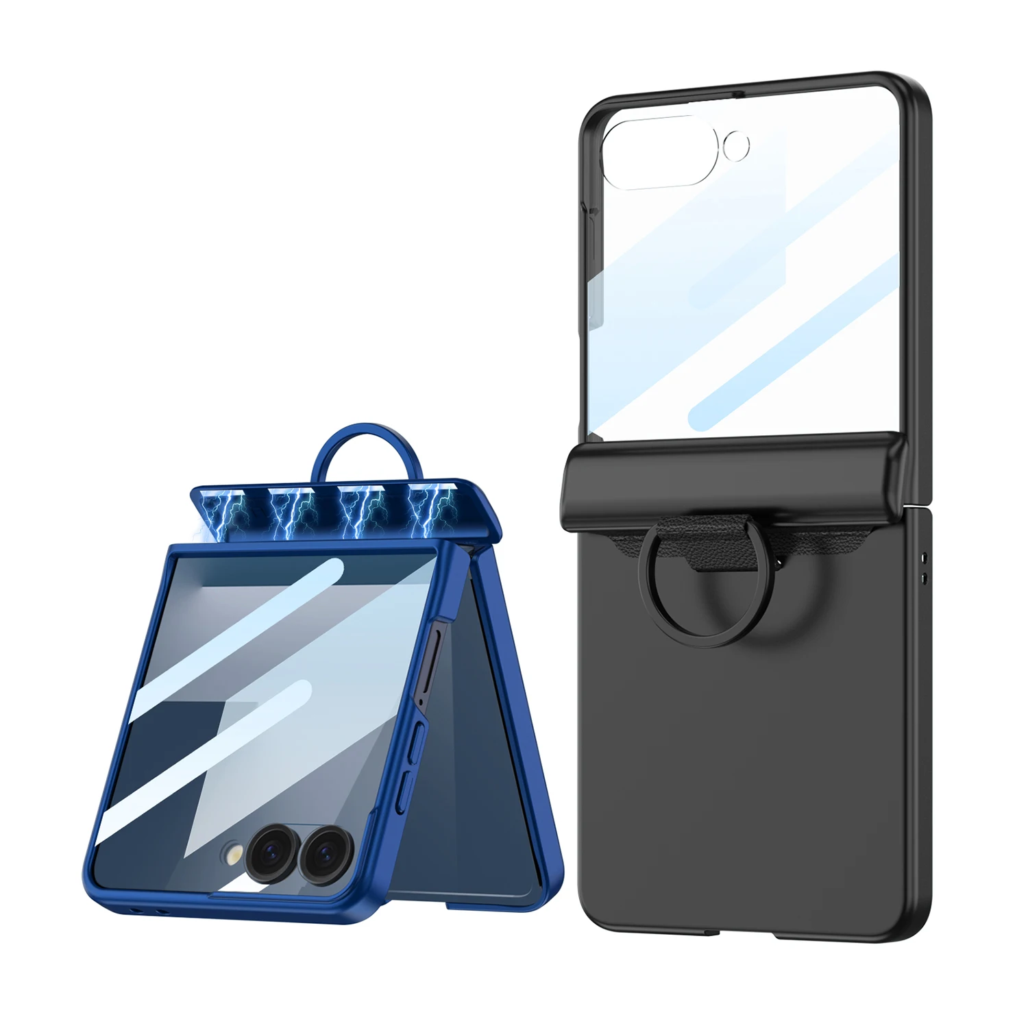 For Samsung Galaxy Z Flip 7 6 Case Protective D Ring Middle Magsafe Back Cover With Tempered Glass